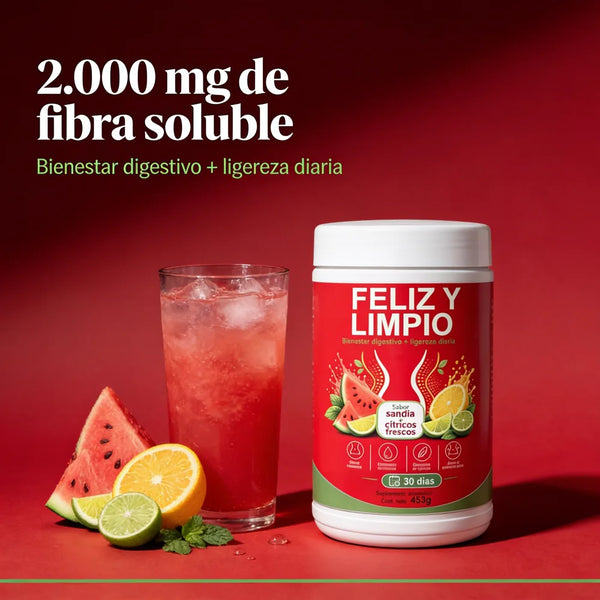 El tarro de FELIZ Y LIMPIO y su bebida sabor sandía